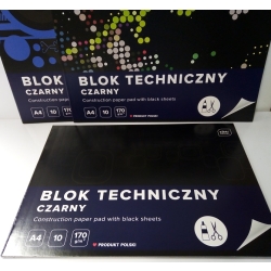 BLOK TECHNICZNY  A4  CZARNY  / 10kartek /  170g/m2  / 3720 / kartki czarne dwustronne