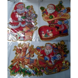 Witraż papierowy 3szt  Świąteczny Mikołaj /brokat / na okno drzwi / 25x38 cm, 39x22 cm.,27x36 cm /  WPX-3405 PROM.