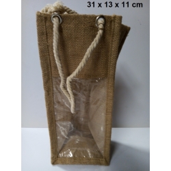 Worek jutowy 31x13x11cm,  torebka jutowa laminowana z okienkiem i sznurkiem np;na wino, juta