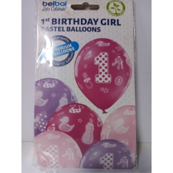 Balony urodzinowe 30cm/6szt, Aliga  1 URODZINY DZIEWCZYNKA, GIRL