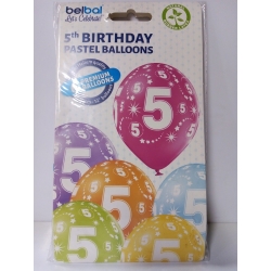 Balony urodzinowe 30cm/6szt, Aliga 5 URODZINY, 5lat