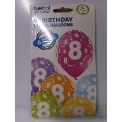 Balony urodzinowe 30cm/6szt, Aliga 8 URODZINY, 8lat