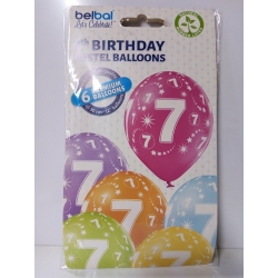 Balony urodzinowe 30cm/6szt, Aliga 7 URODZINY , 7lat