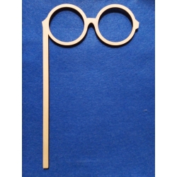 SKLEJKA #3mm Okulary na patyku 23,5cm / okrągłe / fotobudka  /nr 1  / okulary ze sklejki