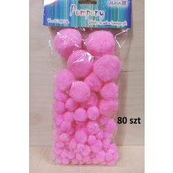 Pompony RÓŻOWE w mixie wielkościowym 80szt  / POM-004
