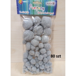 Pompony SZARE  w mixie wielkościowym 80szt / POM-061