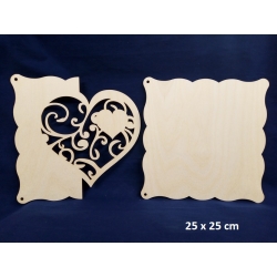 SKLEJKA #3mm Baza 25x25cm , Zaproszenie Ślub, Rocznica / baza serce ażurowe + serduszko / 2475 / BAZA II / tabliczka 25x25cm /  np na :  MENU WESELNE