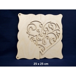 SKLEJKA #3mm Baza 25x25cm , Zaproszenie Ślub, Rocznica / baza serce ażurowe / 2520 / BAZA I / tabliczka 25x25cm / np na :  MENU WESELNE