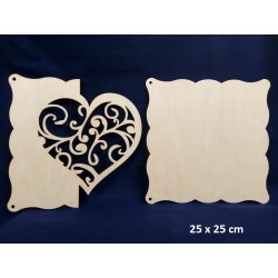 SKLEJKA #3mm Baza 25x25cm , Zaproszenie Ślub, Rocznica / baza serce ażurowe / 2520 / BAZA I / tabliczka 25x25cm / np na :  MENU WESELNE