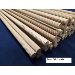 Kołek drewniany, Pręt meblowy Ø 8mm / DŁUGOŚĆ  1 metr / drążek frezowany fi 8mm, tyczka / Cena 1szt / makrama / 05.8X1000