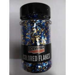 PENTART FOLIA PŁATKI 100ml NIEBIESKIE-ZŁOTE  , listki folii , COLORED FLAKES / 3785