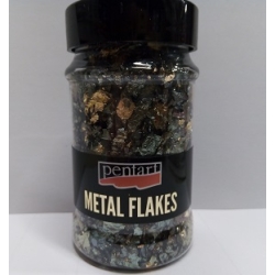PENTART FOLIA PŁATKI 100ml   ZŁOTO/GRANATOWO/ZIELONE  , cienkie listki folii , M2  folia do złoceń w płatkach, ikona,rama, szlagmetal
