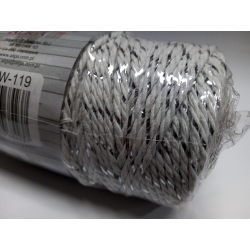 Sznurek bawełniany SBW-119 biały ze srebrną nitką, 3mm 100m (splot 21 nitek) włosy aniołka , makrama.