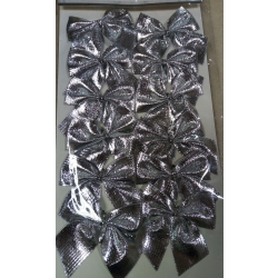 KOKARDKI DEKORACYJNE SREBRNE 12szt / 5x6cm / kokardka  / 4433
