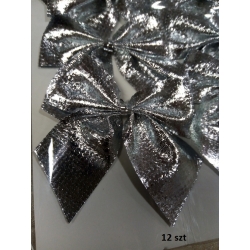 KOKARDKI DEKORACYJNE SREBRNE 12szt / 5x6cm / kokardka  / 4433