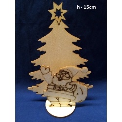 SKLEJKA #3mm Mikołaj 7,5cm na podstawce + choinka  15cm / Mikołaj grawer / 8282