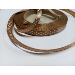 1m / Wstążka satynowa szer: 6mm / w kropki / jasny brąz / 4819