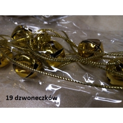 Girlanda z dzwoneczkami GIR-4879 kolor ZŁOTY  dł. 2m / DZWONKI 2cm / 19szt na sznurku / dźwiękowe / dzwonek