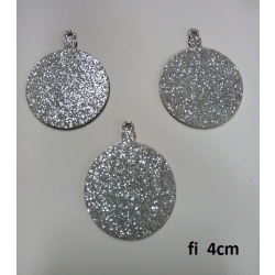 Bombki samoprzylepne BROKATOWE fi 4cm / kmpl 3szt / bombka 4cm brokat SREBRNY / 0135 / gr;2mm / NAKLEJKI PIANKOWE