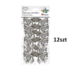 KOKARDKI DEKORACYJNE SREBRNE 12szt / 5x6cm / kokardka  / 4433