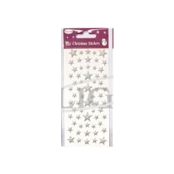 Naklejki gwiazdki SREBRNE  / blister 7,5x17cm / z brokatem wypukłe / NKX-3533