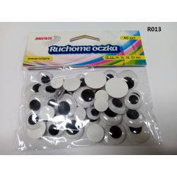 Ruchome oczka 12,14,16,18,20 mm / 40szt Brewis R013 / samoprzylepne