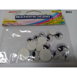 Ruchome oczka 12,15,18mm / 16szt Brewis R015/ samoprzylepne / rzęsy