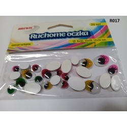 Ruchome oczka 8*10,10*15,12*16mm / 26szt Brewis R017/ samoprzylepne / rzęsy kolor