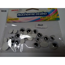 Ruchome oczka 8*10, 10*15, 12*16mm / 26szt Brewis R018 / samoprzylepne / rzęsy