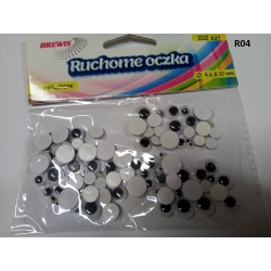 Ruchome oczka 4,6,8,10mm / 102szt Brewis R04 / samoprzylepne