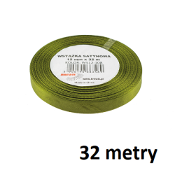 Wstążka satynowa oliwkowa 12mm/32m, WS12-108, Brewis