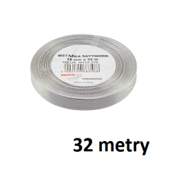 Wstążka satynowa srebrna 12mm/32m, WS12-179, Brewis