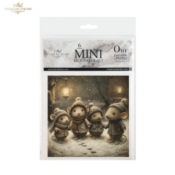 Zestaw papierów ryżowych mini ITD 14,8*14,8cm /  6szt /  RSM207 / MYSZKI ŚWIĘTA