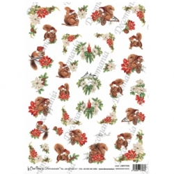 DECOMANIA PAPIER RYŻOWY 35x25 MAŁE WIEWIÓRKI ŚWIĄTECZNE  / LMD7030 małe wzory