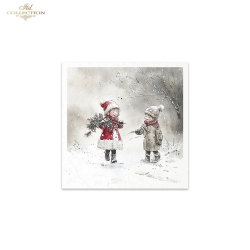 Zestaw papierów ryżowych mini ITD 14,8*14,8cm /  6szt  /  RSM201 /   dzieci, choinka, bałwan, sanki, zima, śnieg, łyżwy