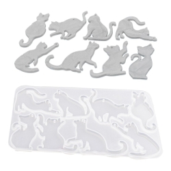 Forma silikonowa 14x9cm x grubość 0,4cm– KOTY  8 wzorów, bezpieczna dla żywności, do żywicy, gliny i modeliny / 6996