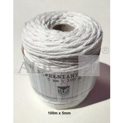100m / Sznurek bawełniany SBM-05-R ,rozm. 5mm x 100m (splot 21 nitek) makrama BIAŁY