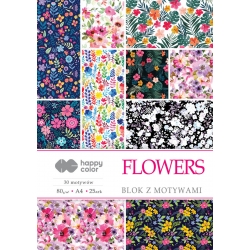 HAPPY COLOR Blok A4 -15 arkuszy z motywami 80g, format motywów A5 - 25 motywów , FLOWERS