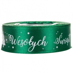 23m rolka /  Wstążka szer:25mm ZIELONA Wesołych Świąt