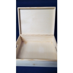 Skrzynia 40x30x13,5cm  z deklem  średnia /  skrzynka 40x30x13,5cm drewniana / dno skrzyni płaskie, gładkie BEZ NÓŻEK, listewek, dekiel
