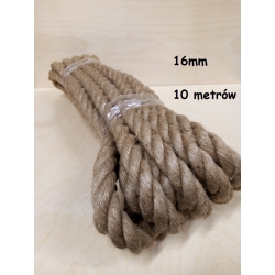10 METRÓW  / Lina jutowa 16mm, sznur jutowy 16mm / długość 10m / sznur jutowy skręcany naturalny / zwój juta / Juteco