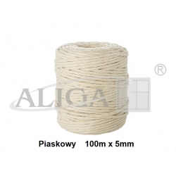 100m / Sznurek bawełniany do makramy ALIGA  SBK-21 piaskowy 5mm x 100m (splot 21 nitek) makrama