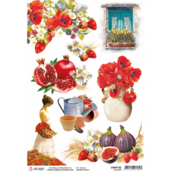 Papier ryżowy Ciao Bella A4 21*29,7cm PR102 maki, granat, okno