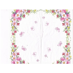 Serwetka -3304- MINI 25x25 cm  różowe kwiatuszki , wzór 4 krotny, kwiaty motylki