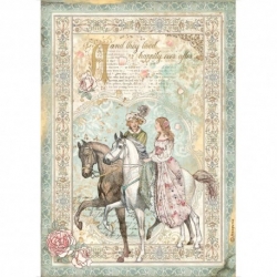 STAMPERIA PAPIER RYŻOWY A4 SLEEPING BEAUTY PRZEJAŻDŻKA, konie, Para młoda / DFSA4575