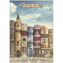 STAMPERIA PAPIER RYŻOWY A4 VINTAGE LIBRARY KSIĄŻKI DOMY  KSIĄŻKA , ZAMEK/ DFSA4752