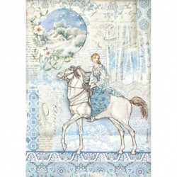 STAMPERIA PAPIER RYŻOWY A4 WINTER TALES WRÓŻKA NA KONIU  DFSA4492