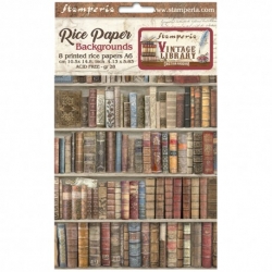 STAMPERIA  Papier ryżowy format A6 / 8szt   VINTAGE LIBRARY TŁA