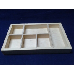 Pojemnik 27x17x 3,2cm, pudełko 27x17x 3,2cm   przybornik, organizer  6 PRZEGRÓDEK  wkład do skrzynek 30x20cm, pojemnik z przegrodami