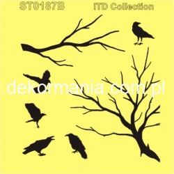 Szablon ST0187B - drzewo, ptaki, kruki